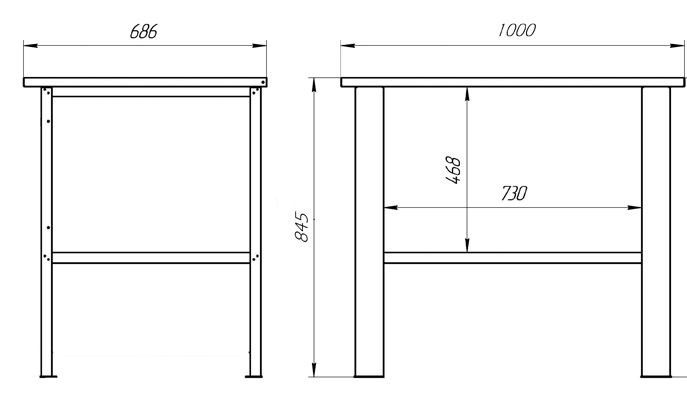 Чертеж металлического стола