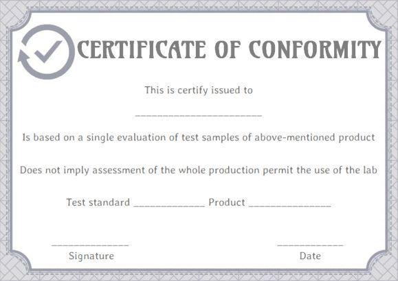 The Certificate of Conformity Template 