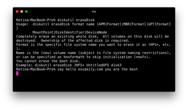 Erase disk from command line of Mac OS