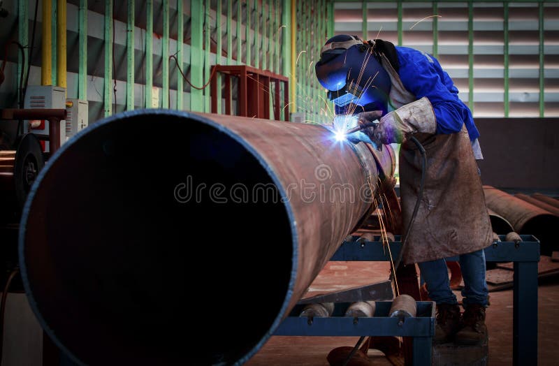 Pipe welding on the pipeline. Construction royalty free stock photo