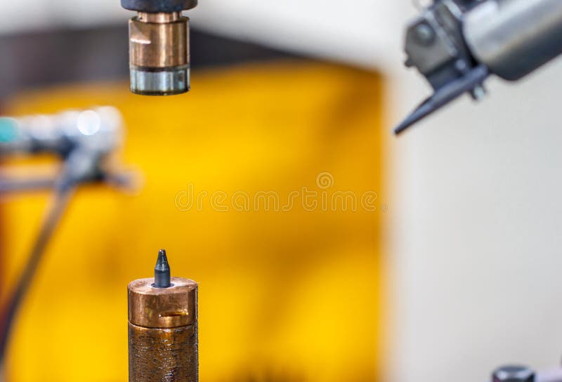 Spot welding machine. Automotive part in a car factory stock photo