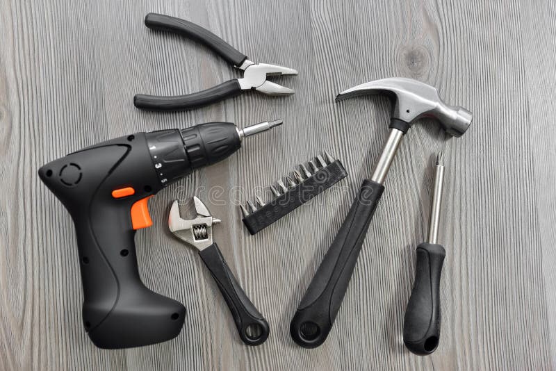 Tools for work. Placed on the floor stock image